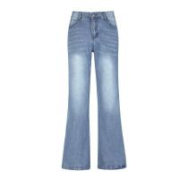 Anunciou calças de brim da mulher do pé de Autumn High Waisted Blue Wide do fabricante