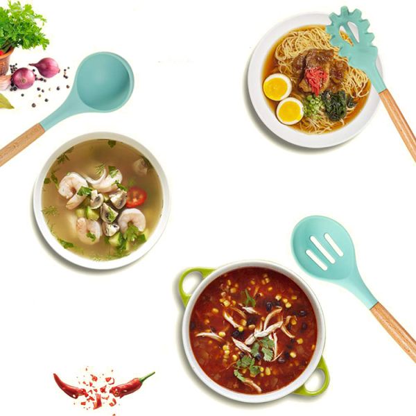 Silicone Kitchen Utensils with Wooden Handles 12 Pieces Cooking Tools Kitchenware