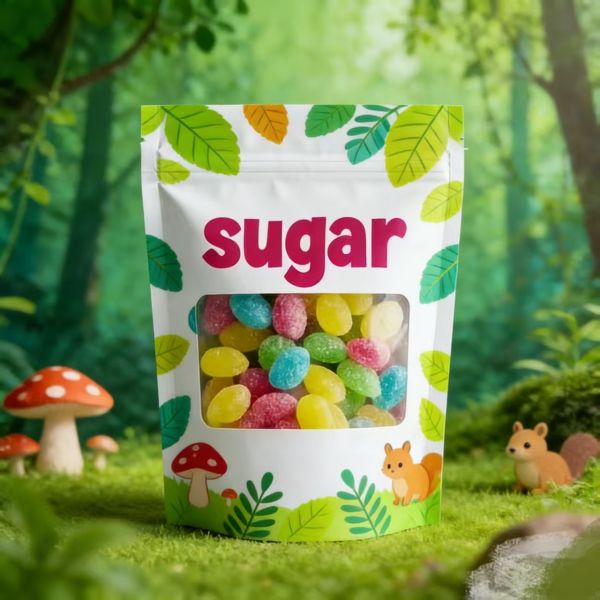 MOQ 100 Digital Printing Customized Logo Free Design by AI Food Packaging Candy , Sugar Stand up Bags