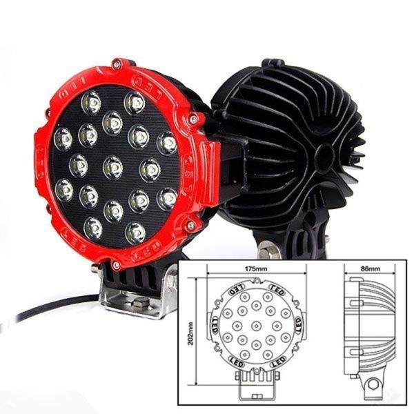 51W 7 Red Flood Round LED Work Light Off-road Fog Driving Roof Bumper for SUV Boat Jeep Lamp