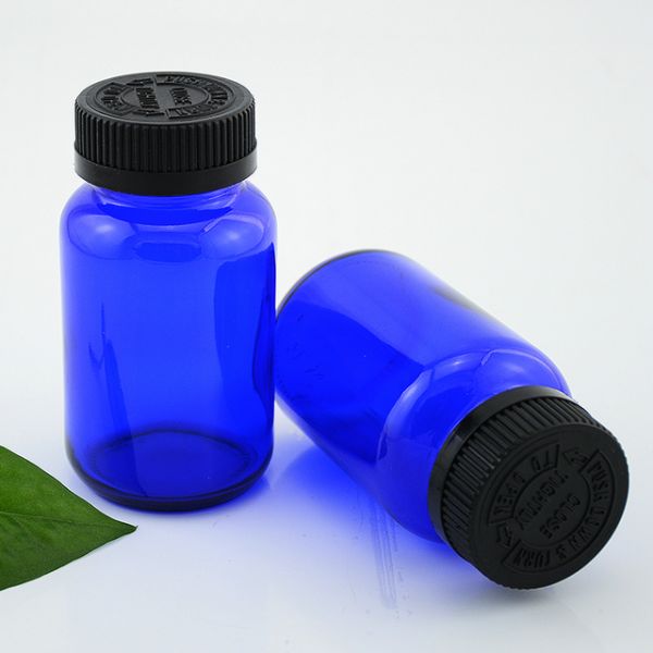 120ml 4oz Blue Plastic Pill Bottles , Wide Mouth Pharmacy Pill Bottles