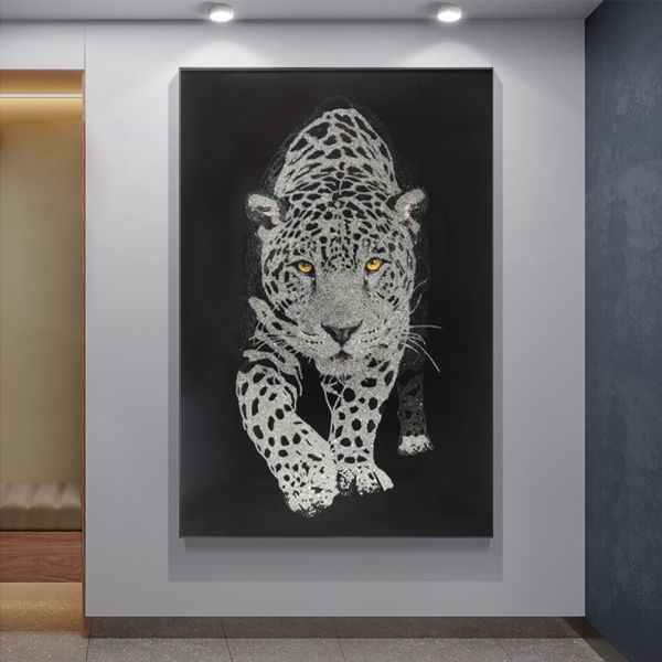 Modern Animal Leopard Wall Painting Crystal Porcelain Wall Art Custom Designs