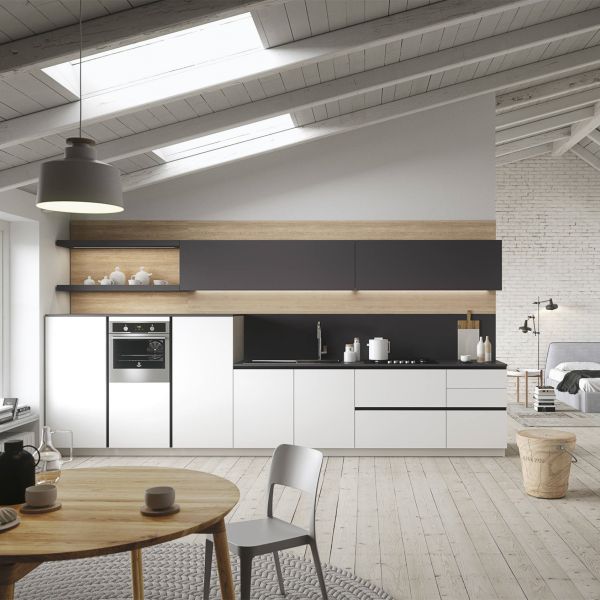 Melamine Finish Kitchen Hanging Cabinet Mix With White And Black Color Handless