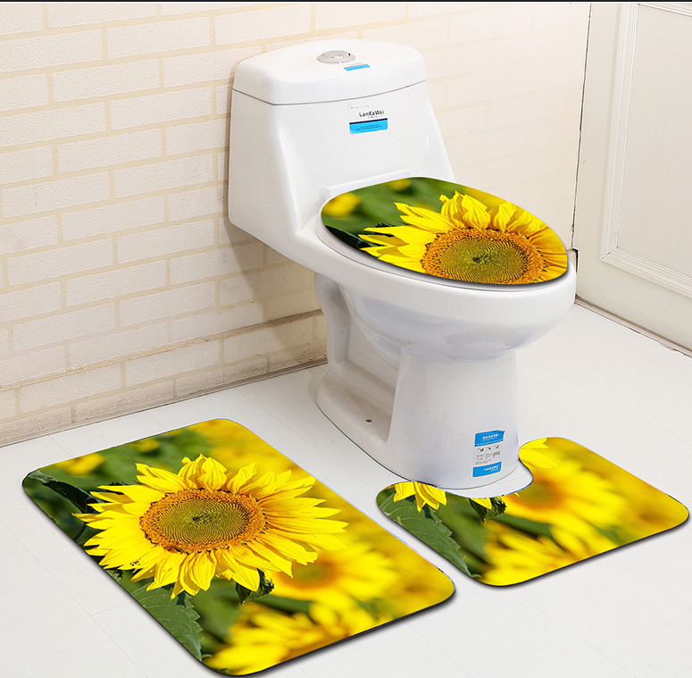 Polyester Sunflower Toilet Seat Cushion Toilet Lid Cover Set