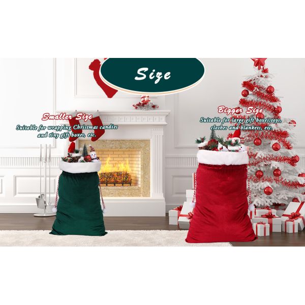 Velvet Bags With Drawstring Large Plush Santa Sack Christmas Gift Bags In 2 Size For Xmas Package Storage Bags