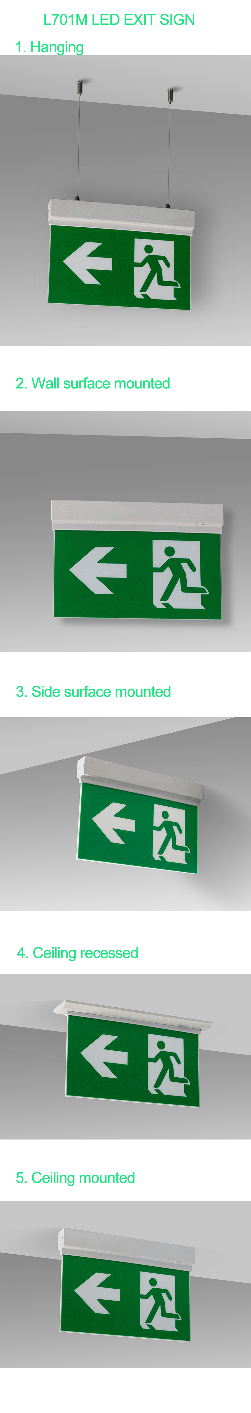SMD 2835 LED Emergency Commercial Exit Sign Double Side Li-Ion Battery L701M
