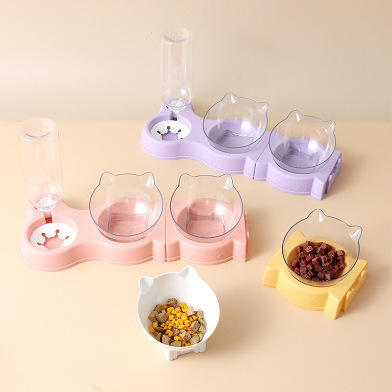 Pet Water Bottle Double Bowl Feeding Cup 24.5*12.5*11.5 Volume 550ml for Pet Feeding