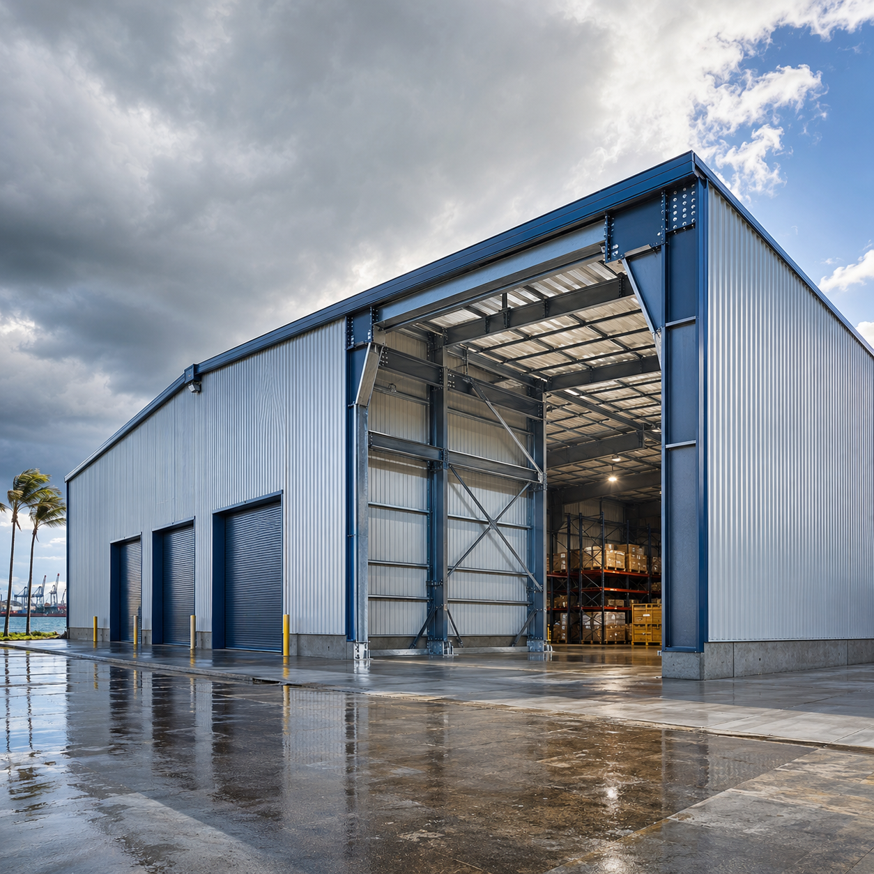 Wind Load Rated Prefabricated Steel Warehouse Hurricane Resistant Structure