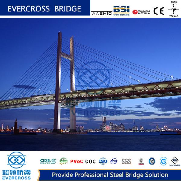 Modular Steel Cable Tower Bridge Permanent Rigid Frame Large Span
