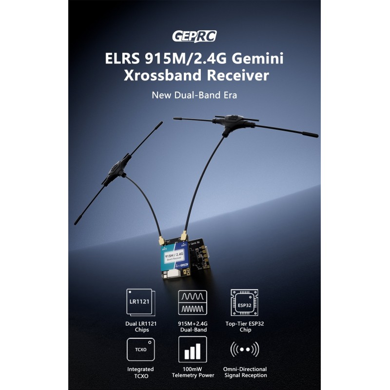 ELRS 915M/2.4G Gemini Xrossband Receiver Dual-Band Receiver Module 2.4GHZ 900MHZ RX Antanna for FPV Racing Drone Parts