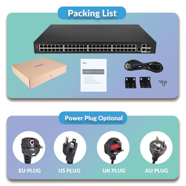 48 PoE Ports 30W Per Port 600W Total Power Gigabit Uplink PoE Fiber Switch
