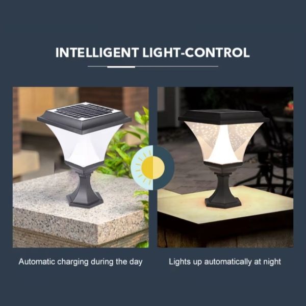 LED Solar Pillar Light With Smart Light Sensor Weather-Resistant Design for Villa Courtyard Driveway Pillars