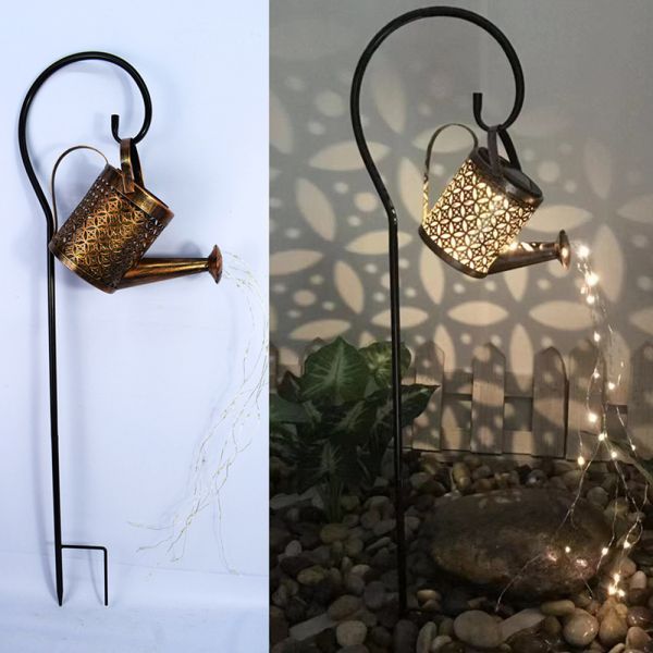 Solar Creative Iron Kettle Shower Floor Lamp for Outdoor Garden Landscape