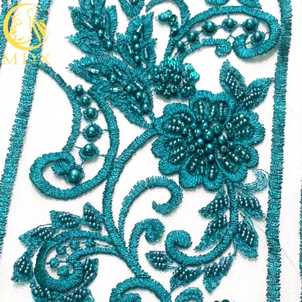 Tulle Lace Green Beaded Sequin Embroidery Fabric For Dress Making