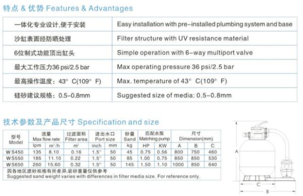 U1200 Manufacturer Supply Commercial Swimming Pool Fiberglass Sand Filter With Flange