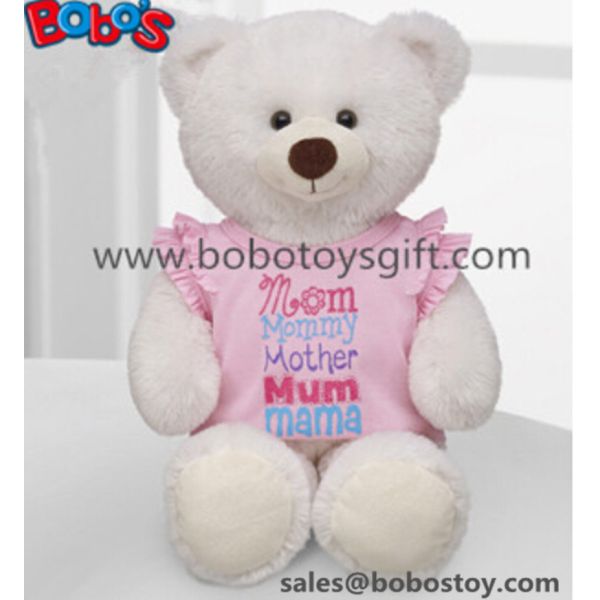 White Plush Teddy Bear Toy with Pink Dressing as Mother's Day Gift