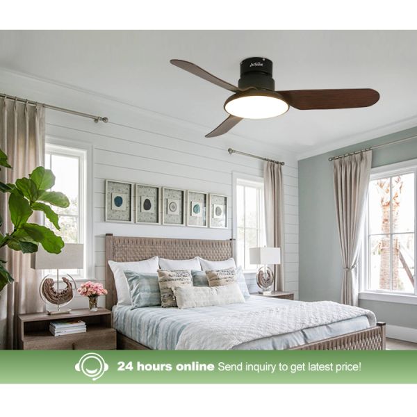 Ventilador de teto de material metálico com motor de corrente contínua de baixo ruído e iluminação LED de ar condicionado