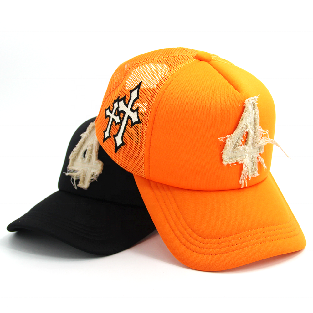 Custom A frame Denim Baseball Caps Fabric 3D Embroidered 5 pane Deniml Two tone