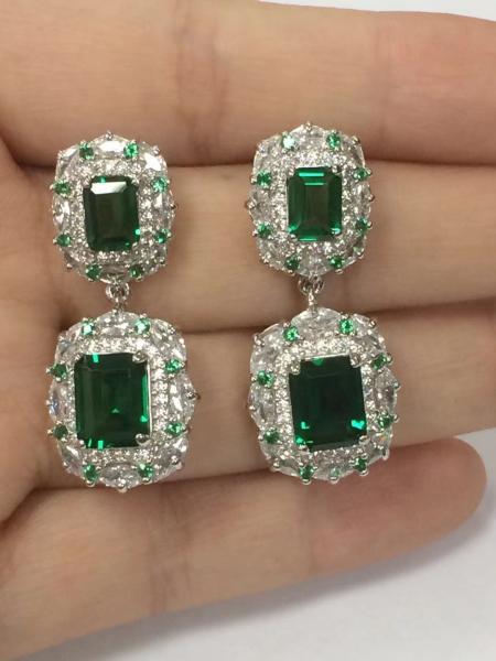 925 Sterling Silver Dubai Engagement Women's Earrings with Brazilian Emerald Gemstone