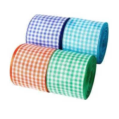 Faixa de poliéster Gingham Faixa de placas largas de 38 mm para embrulho de presentes Arcos de cabelo e artesanato