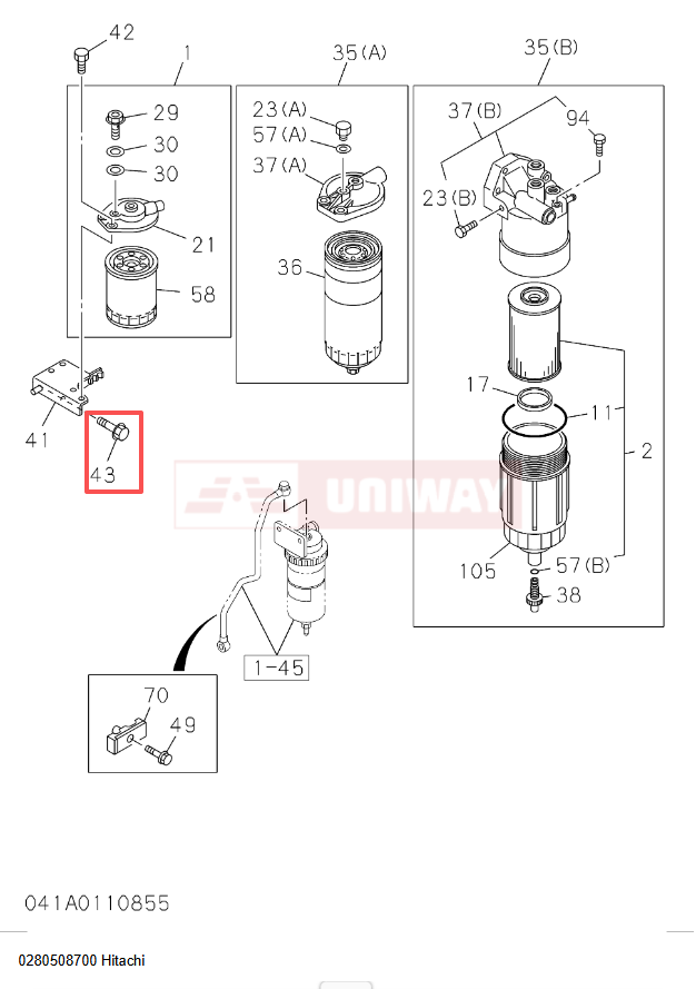 Original 6WG1 ISUZU Excavator Parts Hitachi Bolt Replacement 0-28050870-0