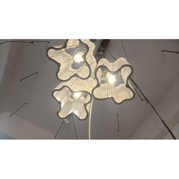Modern Classic Simple White LED Light Flower Shape Metal Frame Hanging Crystal Chandelier for Wedding Hall Decor Ceiling Grid
