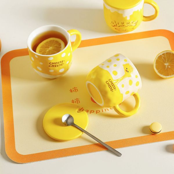 Taza de cerámica con dibujos de queso, pareja, taza para estudiantes, taza creativa con flores, taza de café para oficina