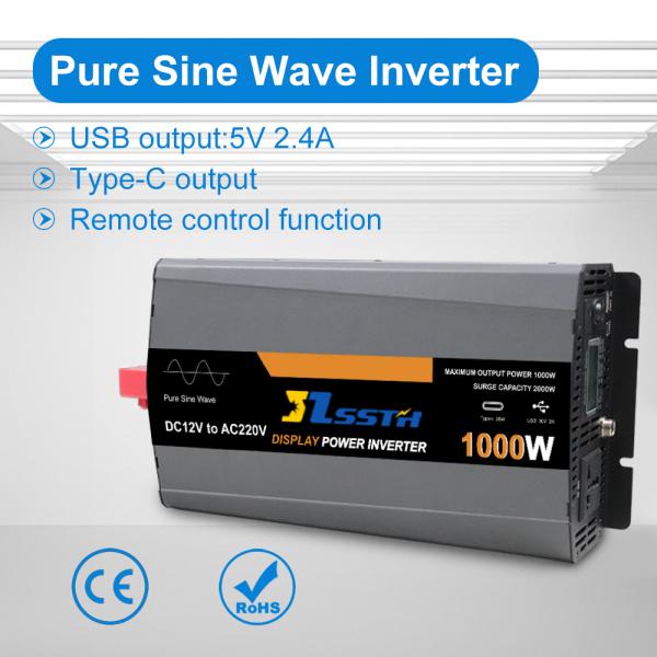 1kW Pure Sine Wave Solar Inverter 12V/24V to 110V/220V 2000W Peak