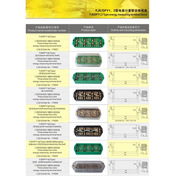 FJ6/DFY1,2 type Enclosed Power Distribution Test Terminal Block for energy measuring