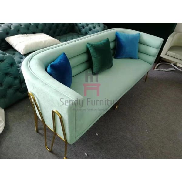 Stainless Steel Base Fabric Restaurant Bench Seating 210cm Length Arrowed Shaped