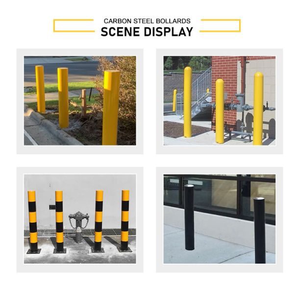 Australia Instalación estandarizada con tornillo Bollardo revestido de polvo amarillo con base redonda