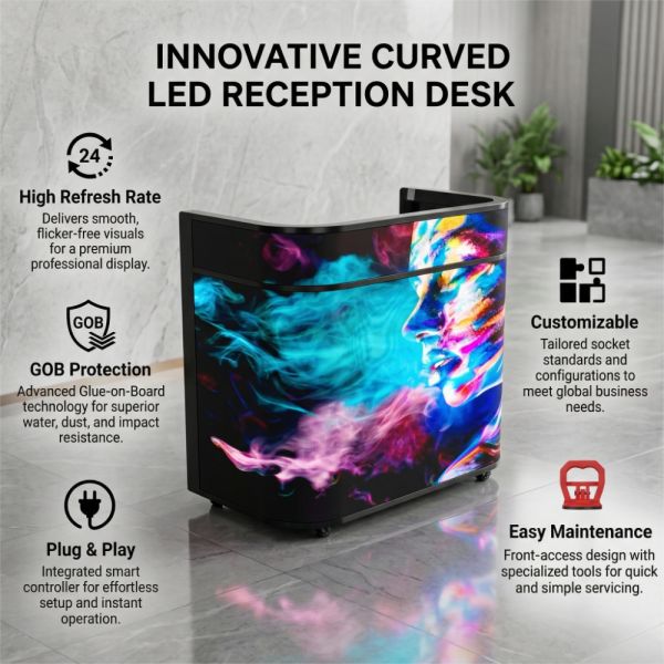 Curved Customizable GOB LED Reception Desk with Adjustable Height for Business