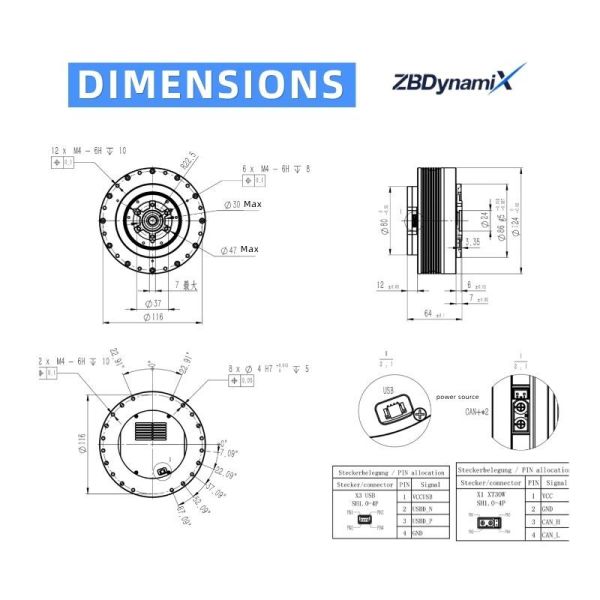 ZBDynamiX ZPA100-20-10-D High-Torque Planetary Joint Actuator | 170 Nm Peak Torque, 10:1 Reduction Ratio