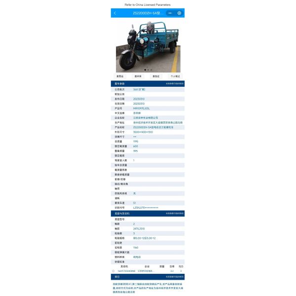 1000W Motor Three Wheels Cargo Electric 3 Wheel Motorcycle for Adult from Zongshen
