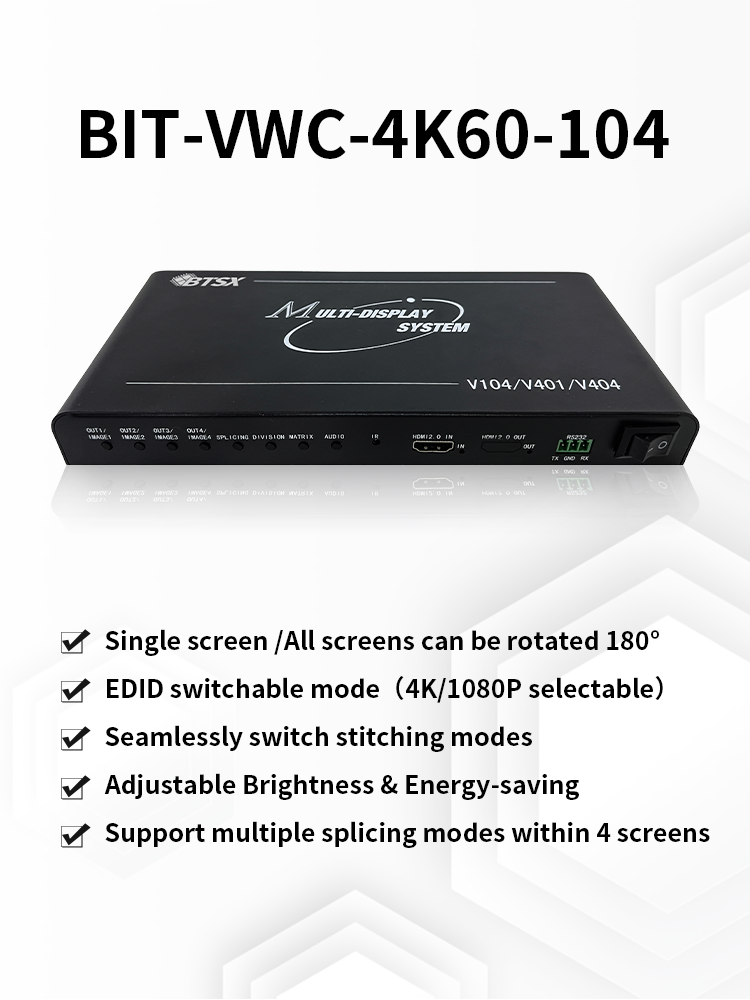 Universal 4K60 Video Wall Controller with 1x4 HDMI Distribution and Remote Control for Multi-Display Tiling