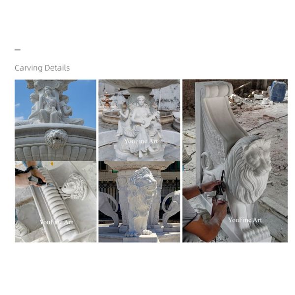 Outdoor Hand Carved White Marble Angel Statue Water Fountain