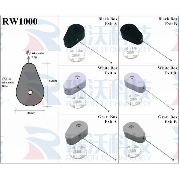 RW1000 Drop-Shaped Retractable Security Tether With Connectors For Several Product Positioning Display