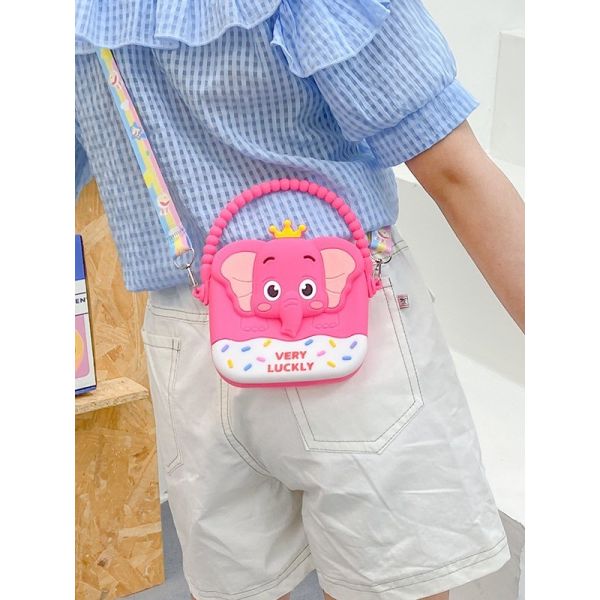 Elephant Little Girls Crossbody Purses With Chain Strap Silicone Resin Toddler Handbag Mini Casual Messenger ShoulderBag