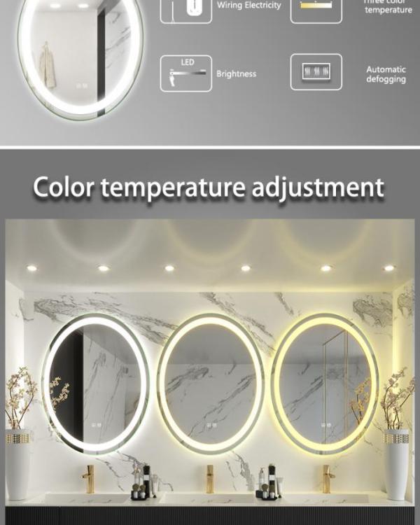 Modern LED Dimmable Oval Shape Bathroom Vanity Mirror Wall Mounted Glass Frameless with Illumination for Makeup IP44 Rated