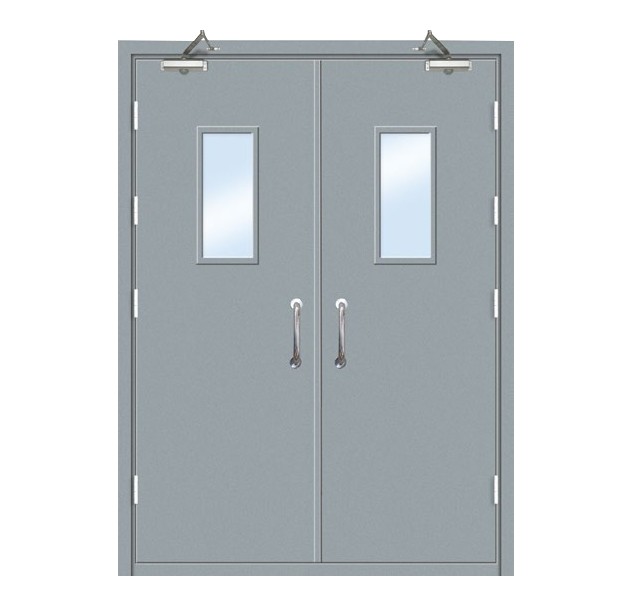 Factory Direct Sales Wood Grain Steel Main Gate Design Double Fire Door with Smart Lock