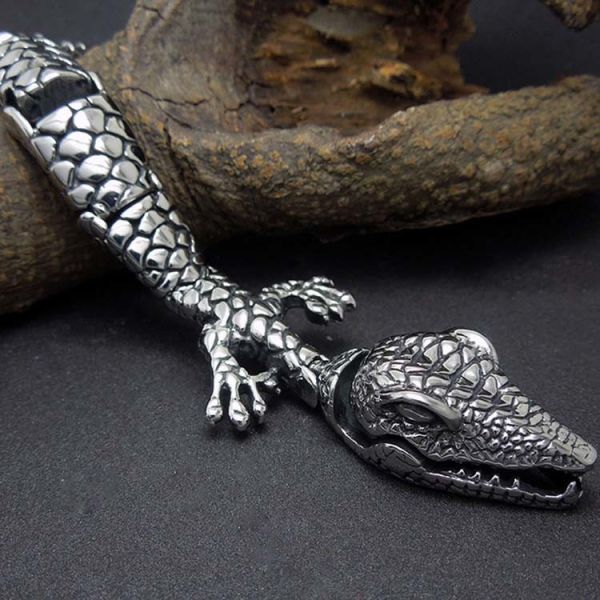 Men's Titanium Stainless Steel Bracelet Lizard Animal Style 8.5 Inches (JCE273)