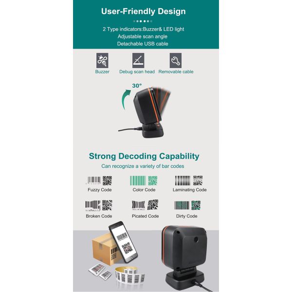 2D Omnidirectional Barcode Scanner QR Code Desktop Barcode Reader for Supermarket Auto Sense Data Matrix PDF417 1D 2D Scanners