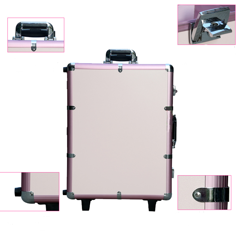 Professional Pink Aluminum Makeup Case With Lights,Easy Carrying Aluminum Lights Case With Mirror KL-MCL007
