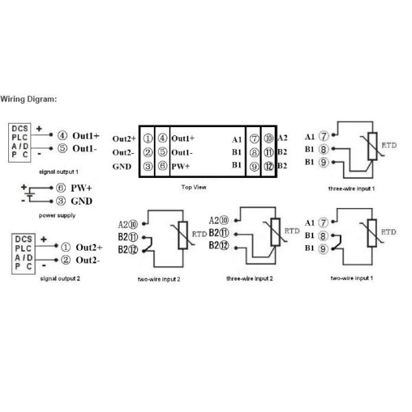 WAYJUN 3000VDC isolation RTD PT100 temperature Signal Isolators(two in two out)