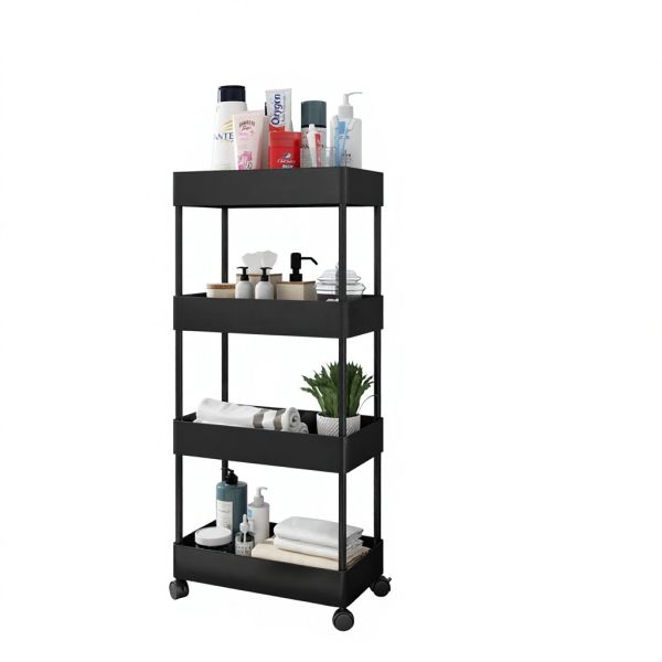 ABS Plastic Factory Direct Four-story Floor-mounted Movable Holders Corner Organizer Bathroom Storage Racks Stroller with Wheels