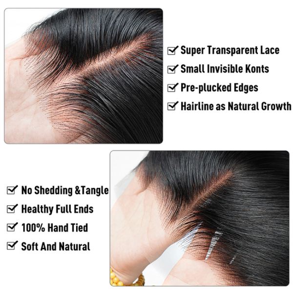 Pass The Needle Human Hair Lace Closure 4*4 Transparent Lace Body Wave Natural Black Closure
