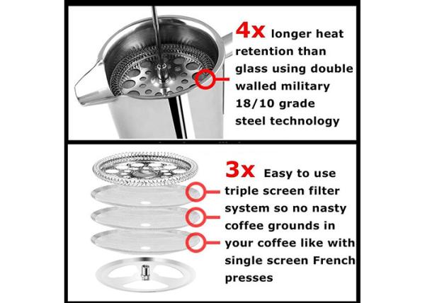 8 Cup 34oz 18/8 Stainless Steel French Press Coffee Pot With Filter Home Office