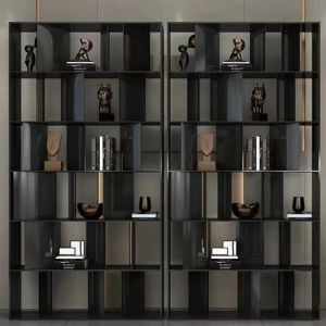 L'intérieur noir d'étagère de séparateur de pièce voient le diviseur de pièce d'étagère