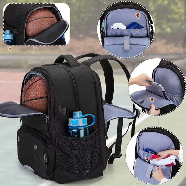 Custom Waterproof Basketball Bag Sports Backpack With Separate Ball Holder & Shoes Compartment