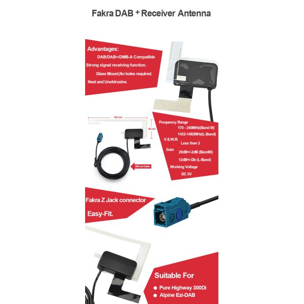 Yetnorson DAB Aerial FM Car Radio Antenna para Europa Australia Conector personalizado